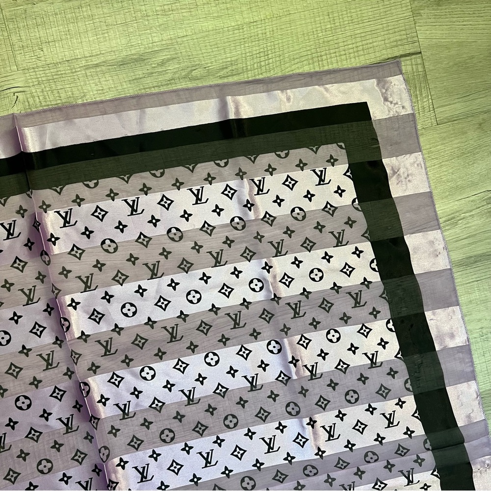 LOUIS VUITTON Lilac Purple Black Silk Monogram Scarf Wrap Shawl - Picture 11 of 16